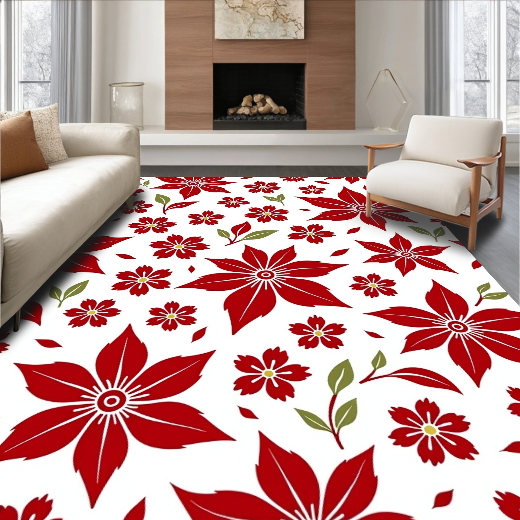 Crimson Petal Floral Garden Rug