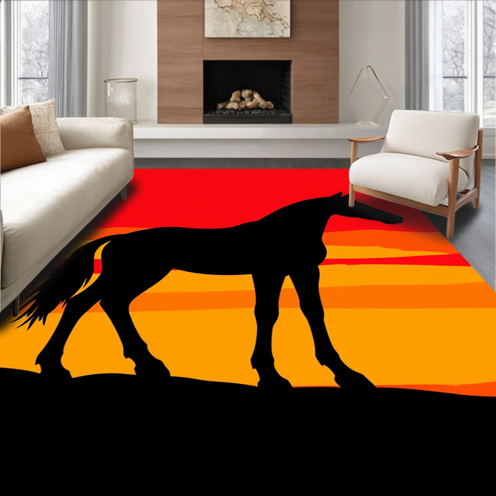 Bold Horse Silhouette Sunset Rug