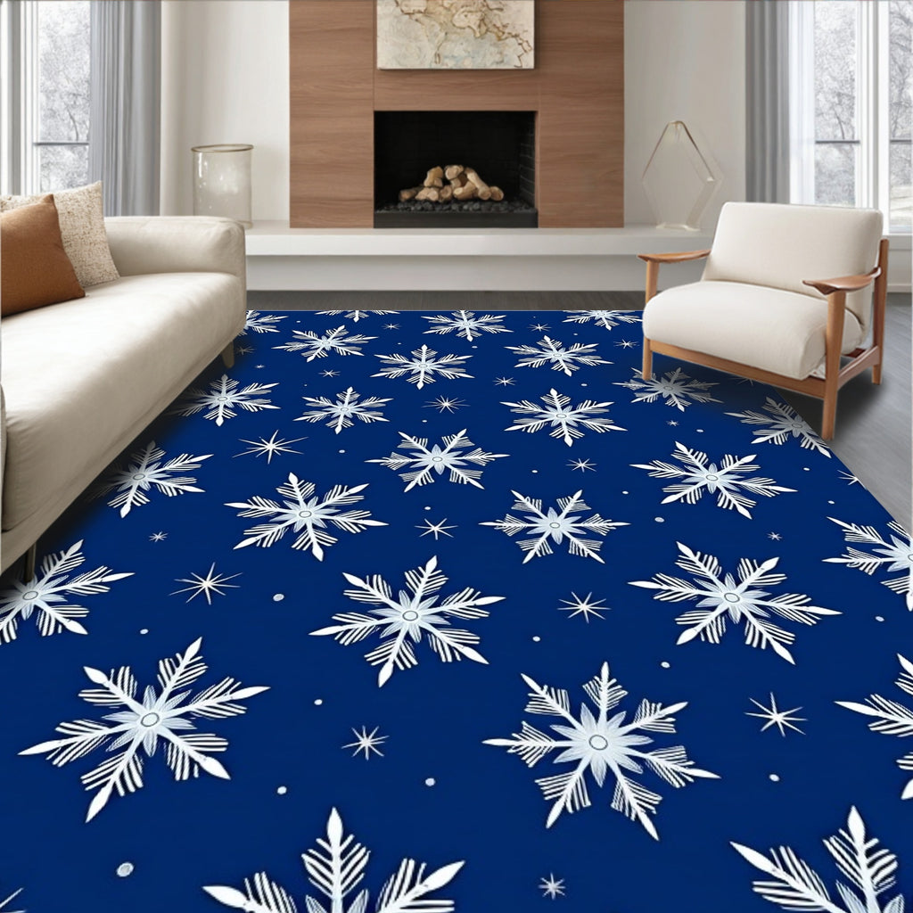 Midnight Blue Snowflake Collage Rug