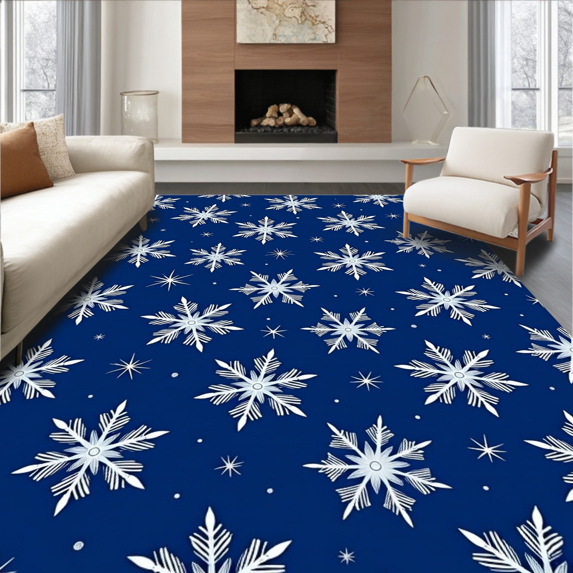 Midnight Blue Snowflake Collage Rug