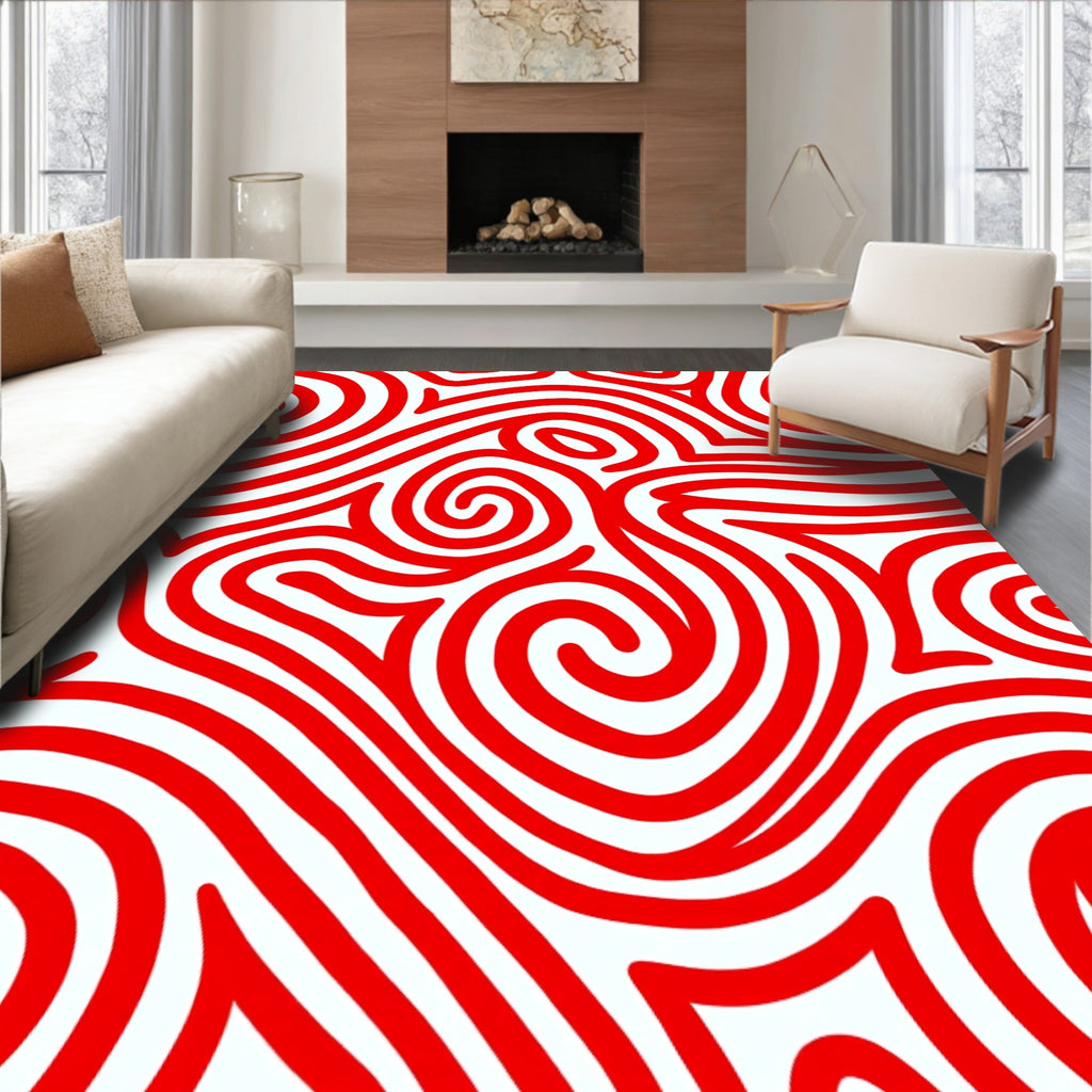 Crimson Swirl Flow Lines Rug