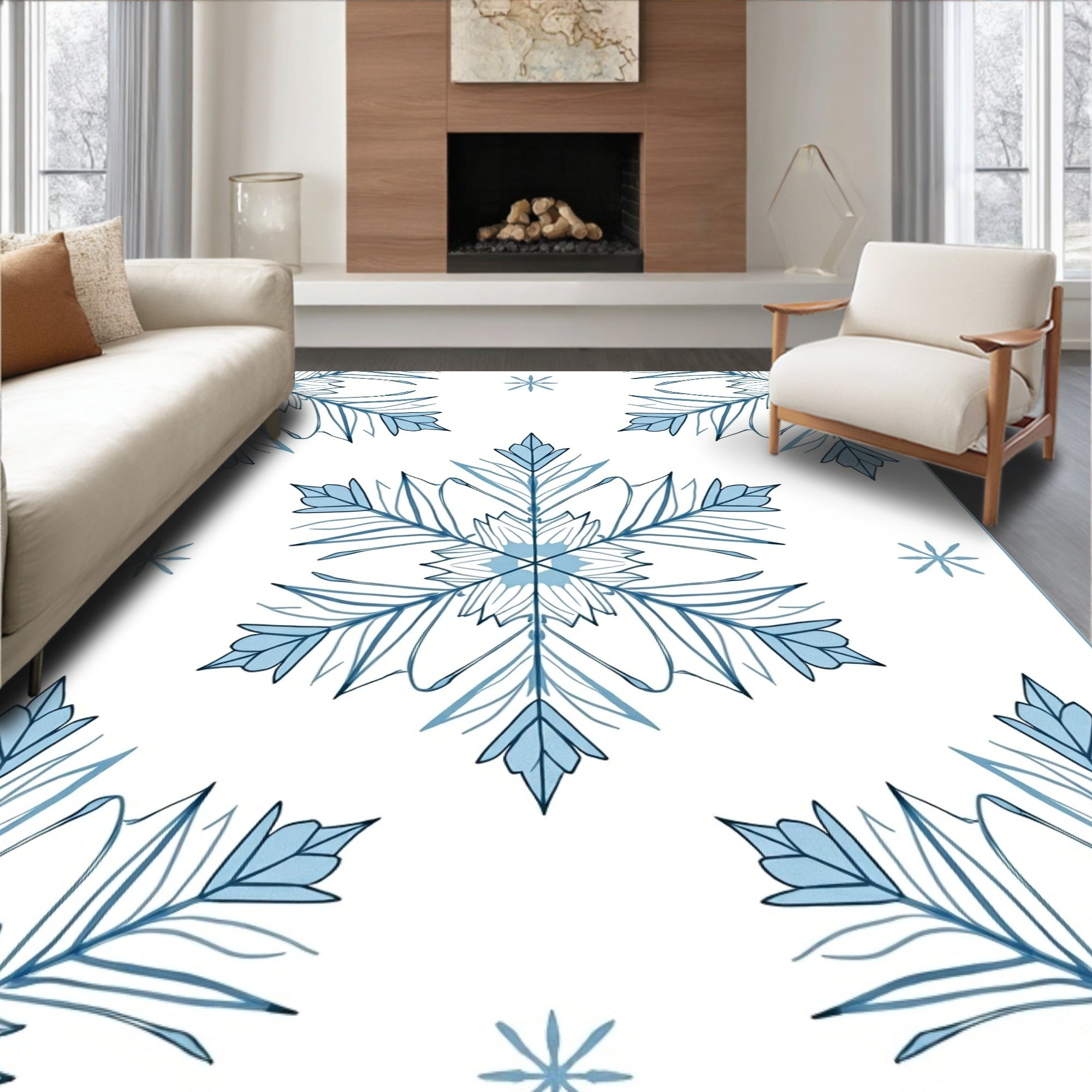 Winter Blue Snowflake Tile Rug