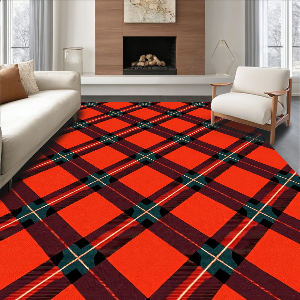 Classic Red Plaid Crossing Lines Rug