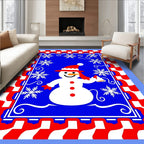 Playful Snowman Red Snowflake Border Rug