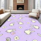 Whimsical Cream Bunny Flower Meadow Rug
