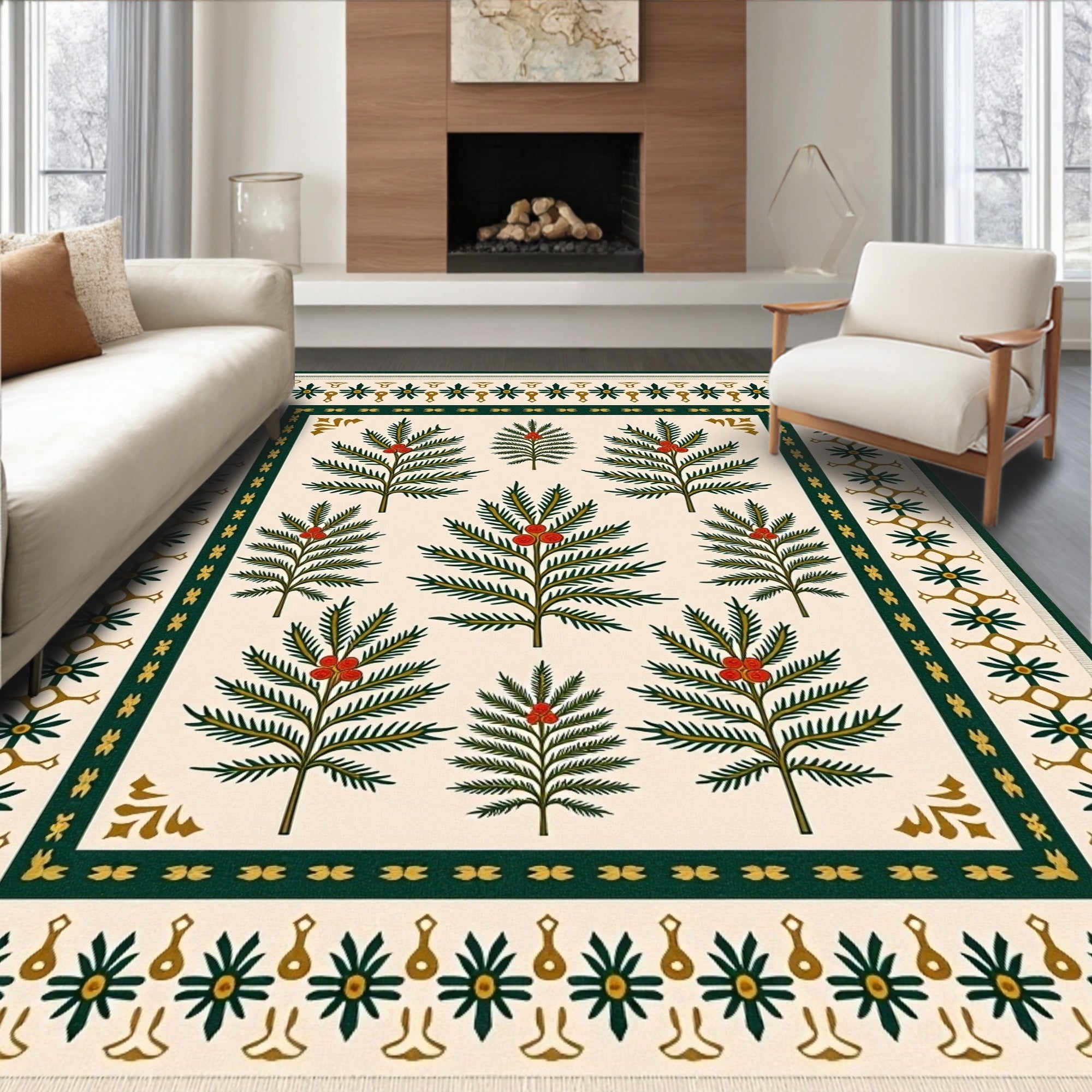 Gilded Evergreen Berry Tree Collage Rug