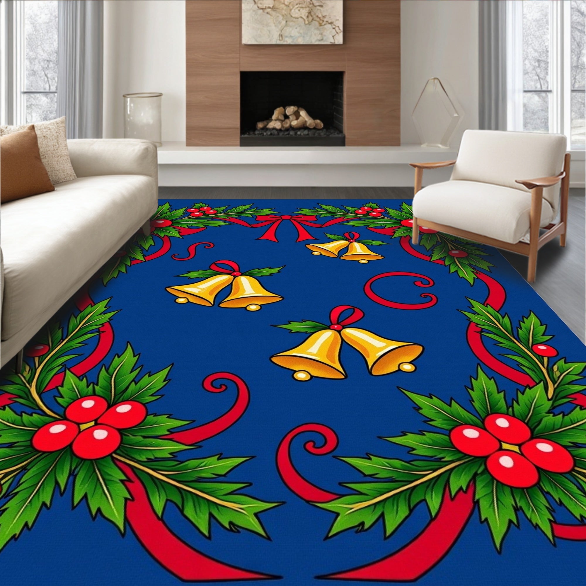 Golden Bells Holly Garland Rug