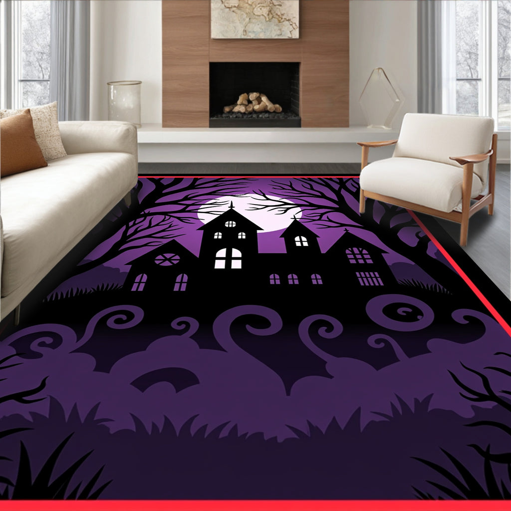 Haunted House Purple Moonscape Silhouette Rug