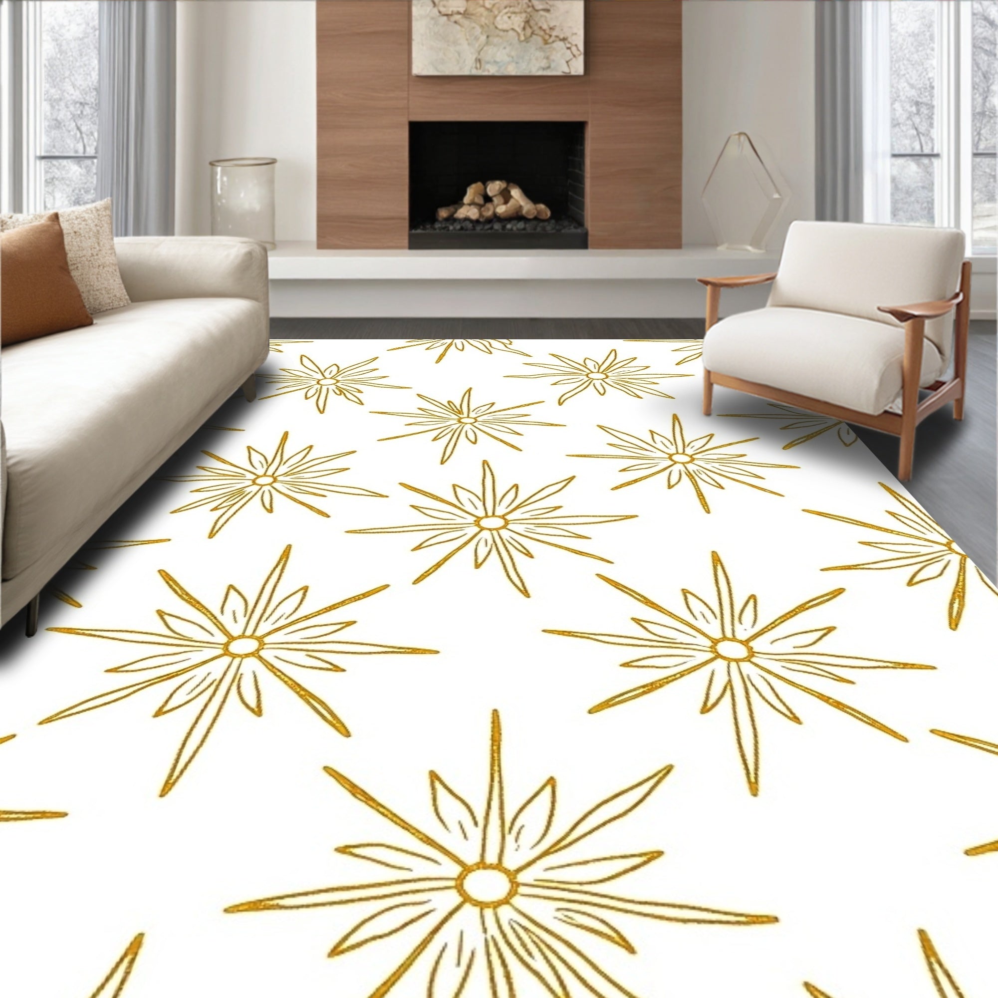 Golden Starburst Floral Medallion Rug