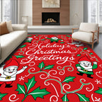 Gnome Christmas Greeting Holly Swirls Rug