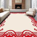 Scarlet White Cream Border Swirls Rug