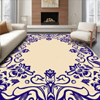 Deep Blue Floral Scroll Frame Rug