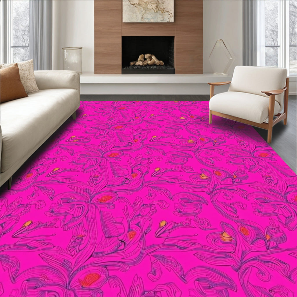 Vibrant Pink Floral Swirl Arrangement Rug
