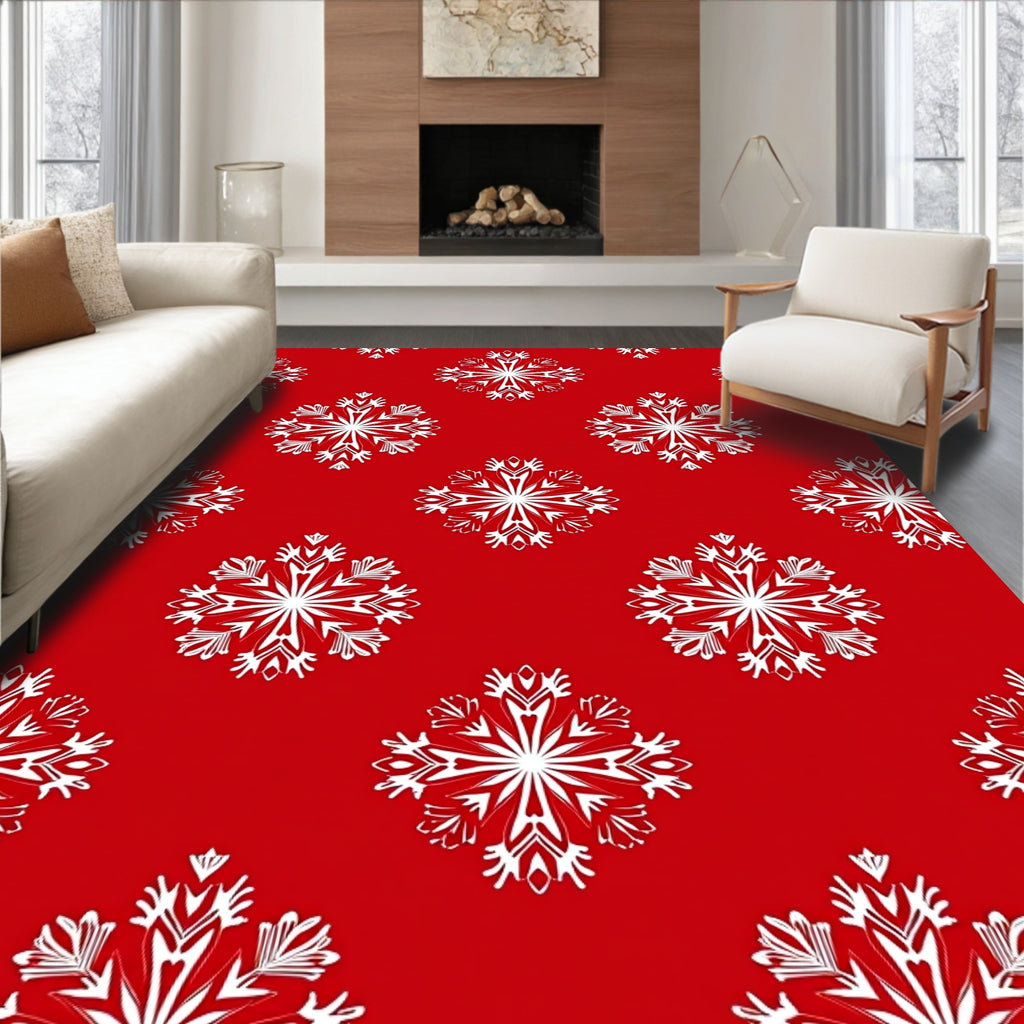 White Snowflake Red Background Rug