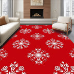 White Snowflake Red Background Rug