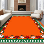 Orange White Red Green Animal Border Rug