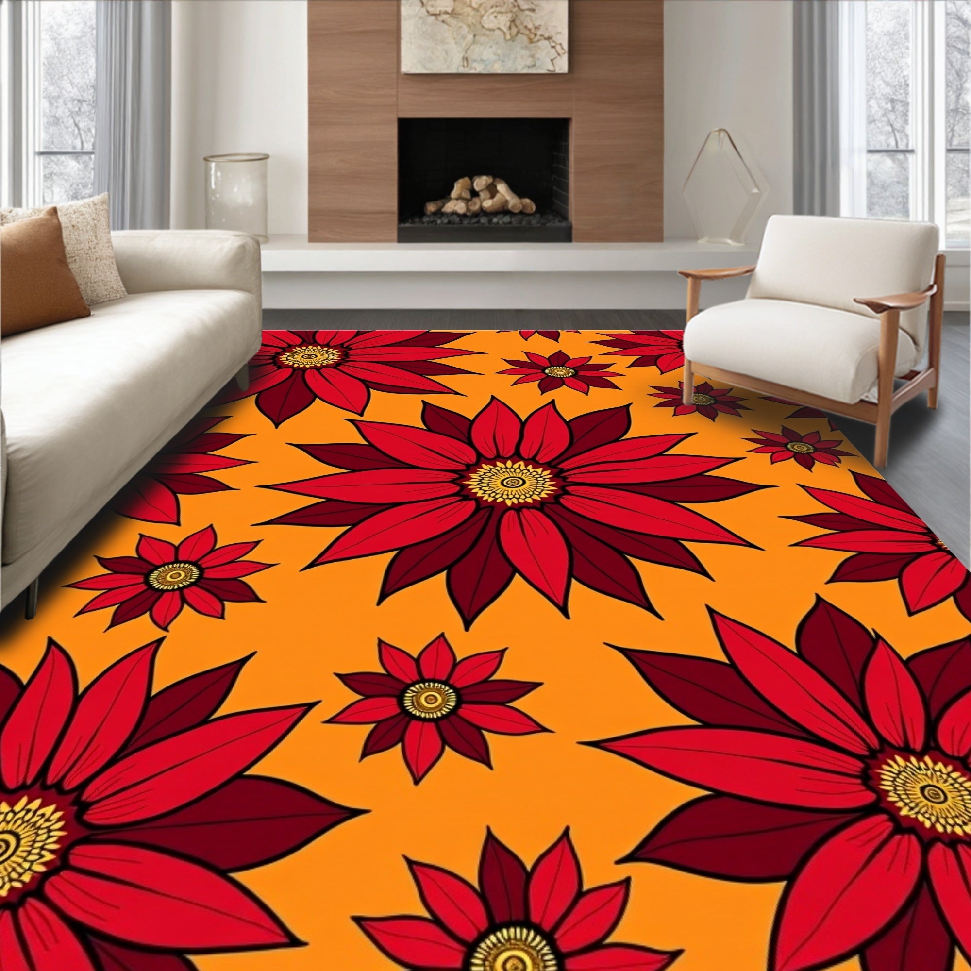 Radiant Red Floral Burst Rug