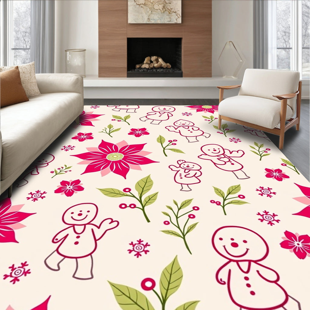 Pink Gingerbread Characters Floral Mix Rug