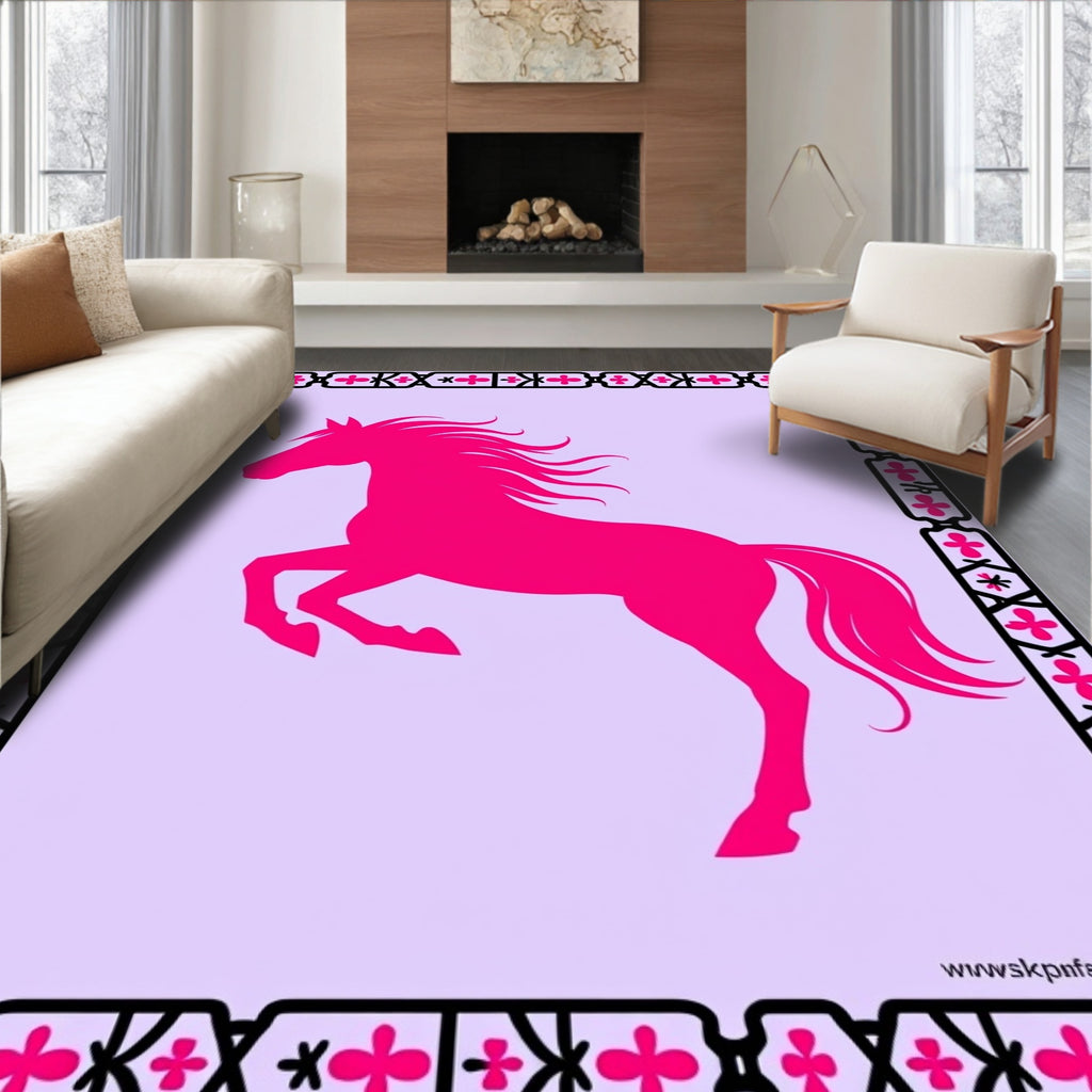 Bright Pink Galloping Horse Border Rug