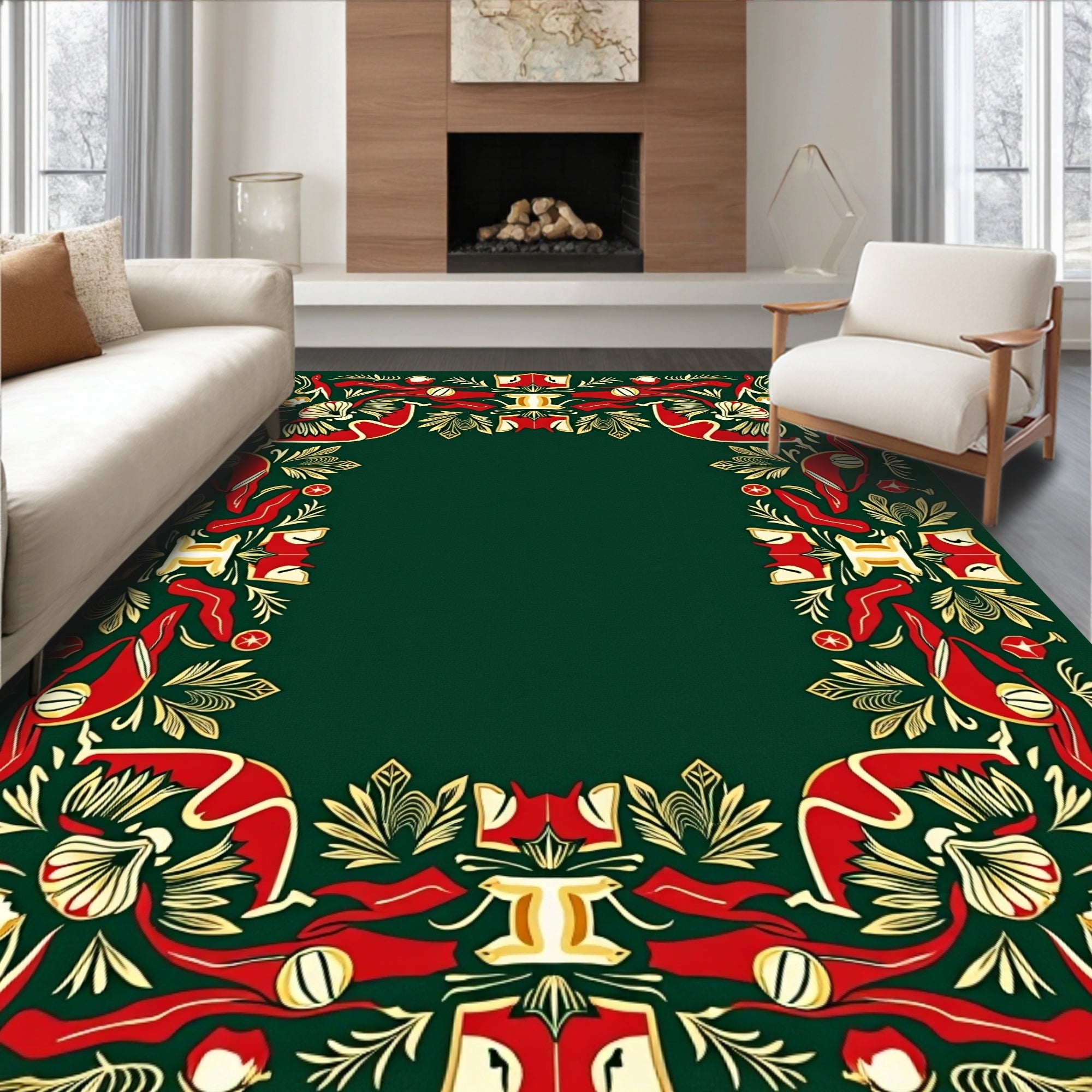 Bold Red Yellow Foliage Border Rug