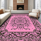 Elegant Pink Floral Medallion Scroll Rug