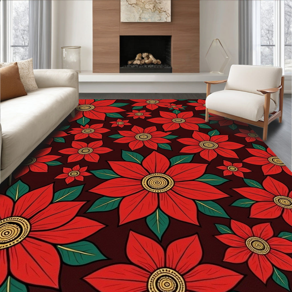 Crimson Floral Bloom Textile Rug