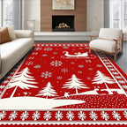 Festive Red Winter Sleigh Scene Rug