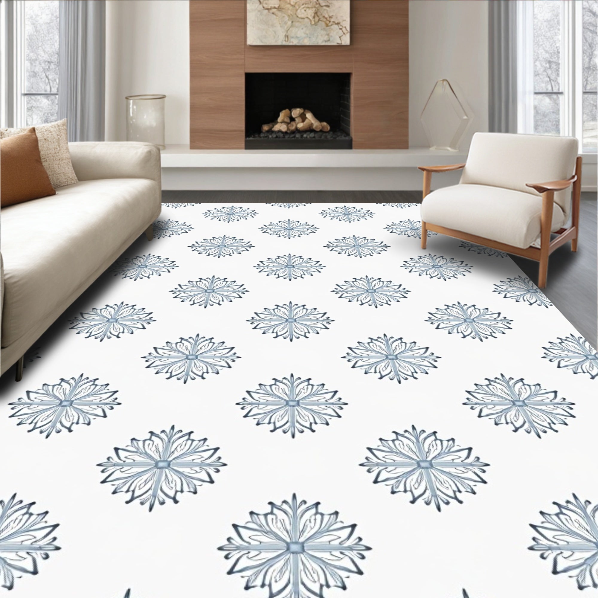 Blue Medallion Floral Art Deco Rug
