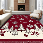 Crimson Snowflakes Forest Landscape Rug