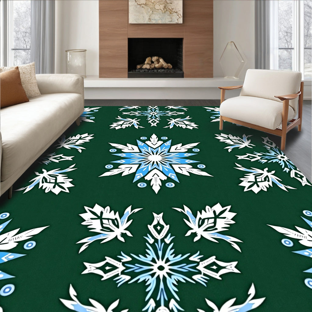 Winter Snowflake Tile Blue White Rug
