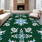 Winter Snowflake Tile Blue White Rug