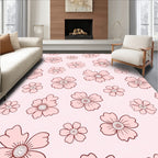 Pink Floral Scattered Blossom Illustration Rug