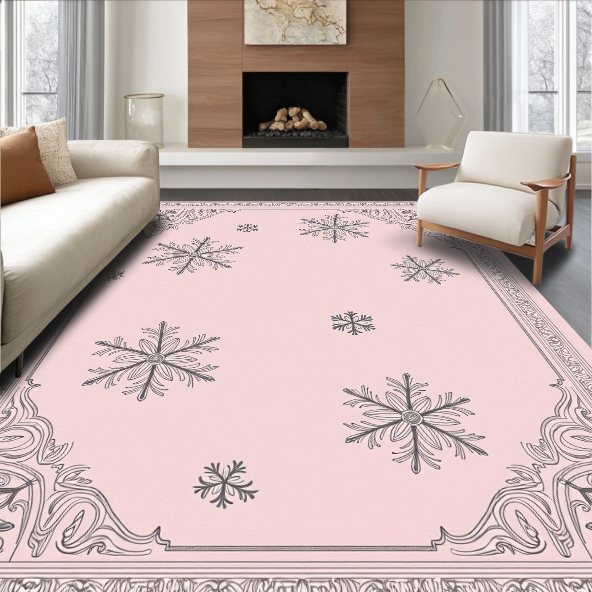Winter Wonderland Snowflake Pink Rug