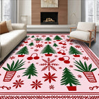 Pink Red Green Christmas Tree Foliage Rug