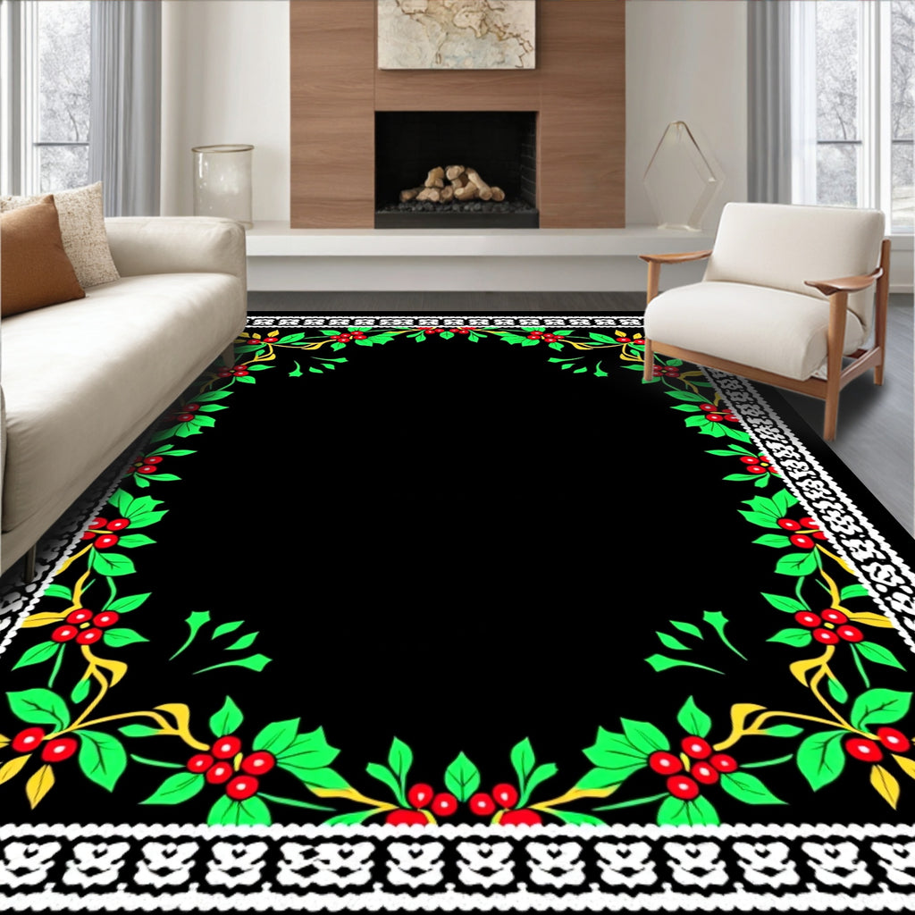 White Bordered Red Berry Holly Vines Rug