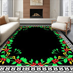 White Bordered Red Berry Holly Vines Rug