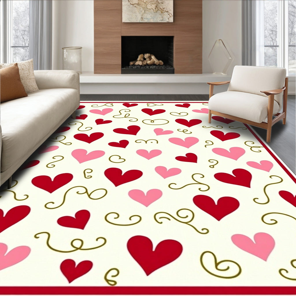 Vibrant Red Pink Heart Swirls Rug