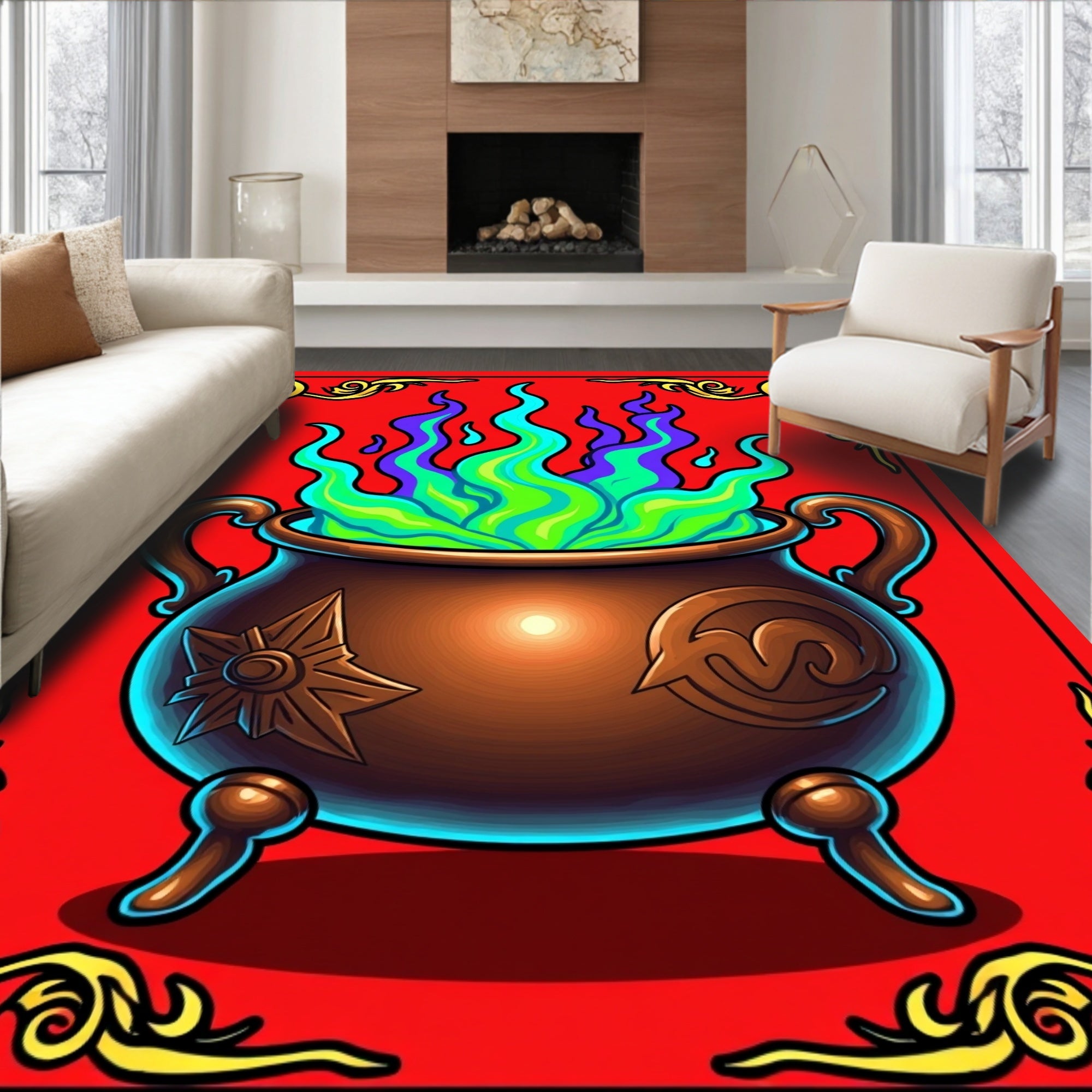 Mystical Cauldron Vibrant Flames Rug