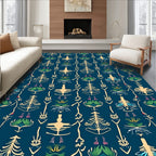 Deep Blue Botanical Figurine Rug