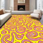 Whimsical Red Swirl Yellow Abstract Rug