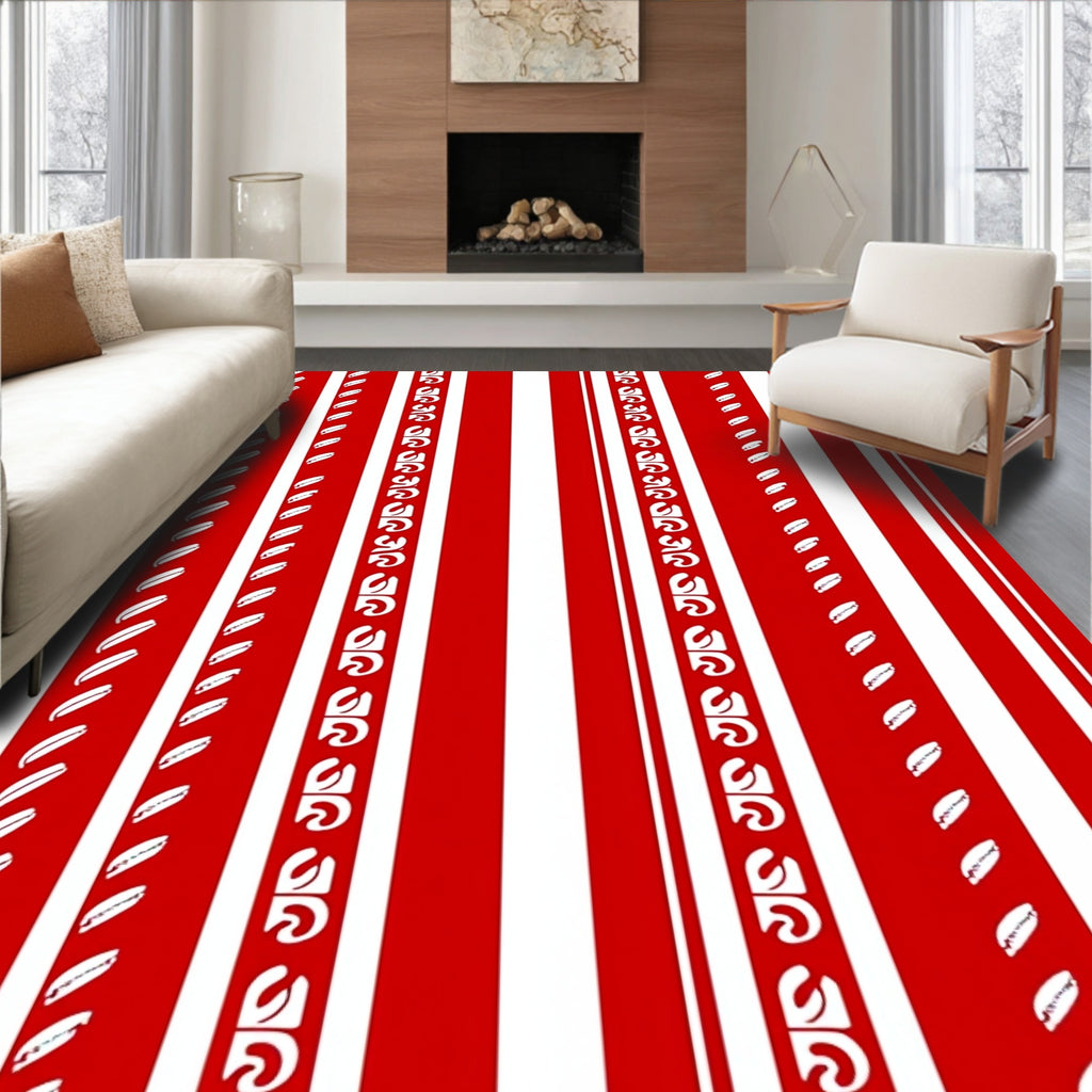 Bold Red and White Vertical Stripe Rug