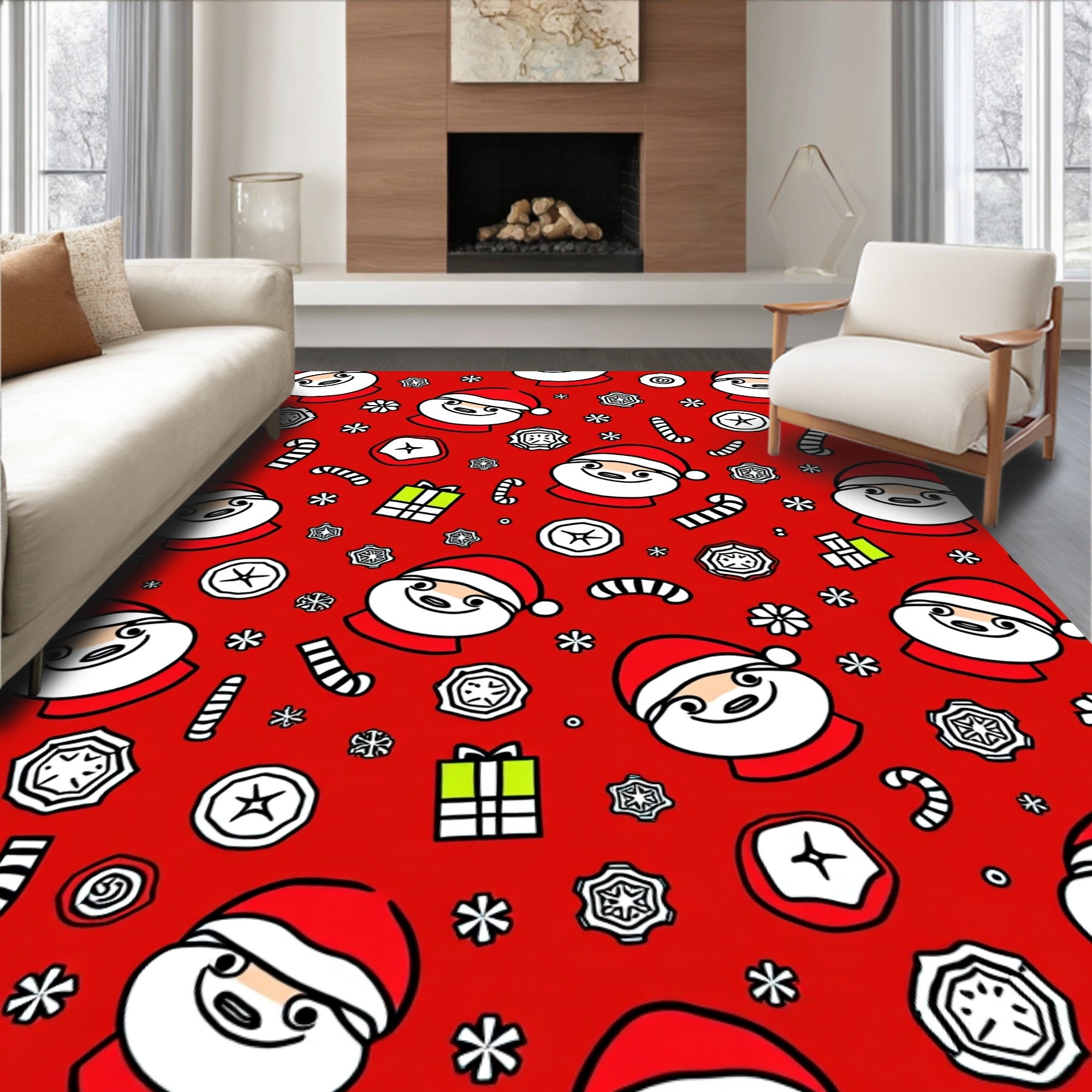 Cute Santa Claus Snowflake Candy Cane Christmas Rug