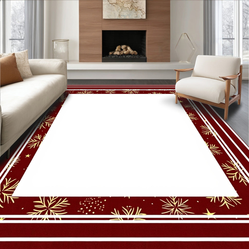 Crimson Gold Snowflake Border Rug