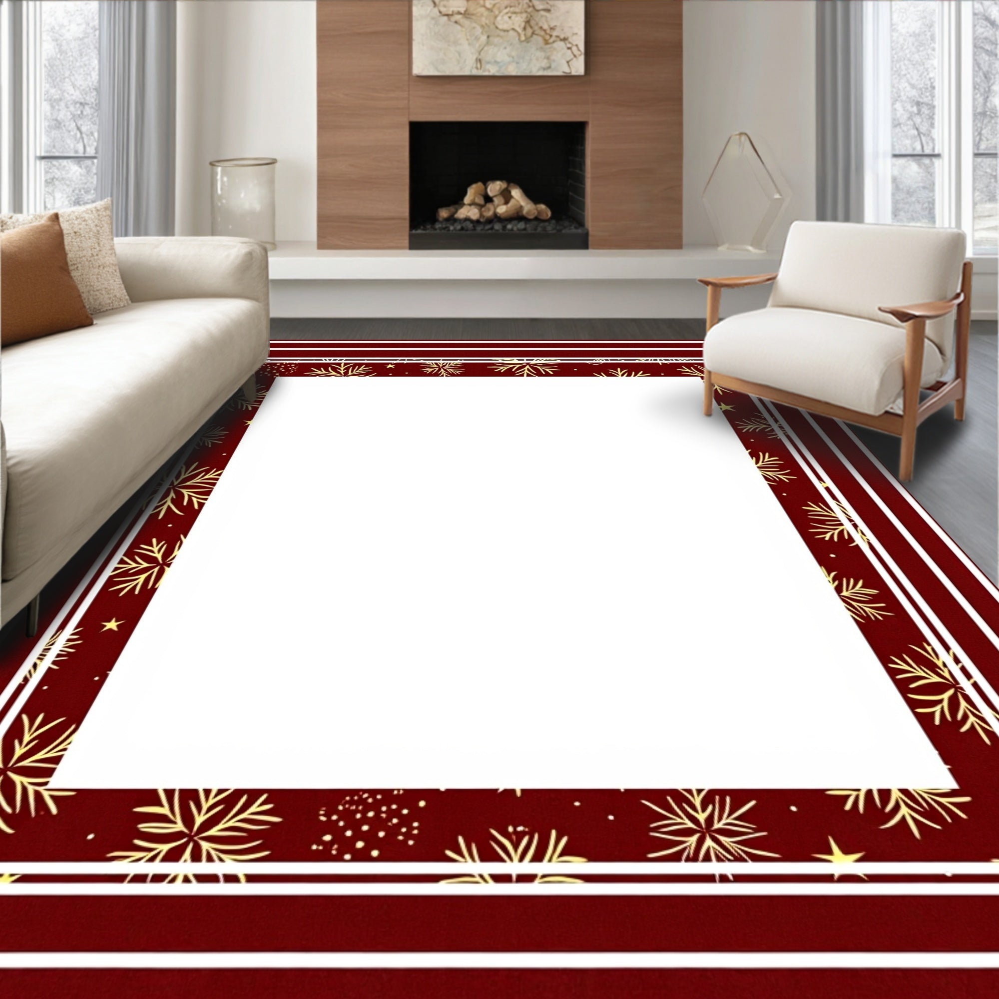 Crimson Gold Snowflake Border Rug