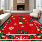 Festive Red Holly Bell Snowflake Rug