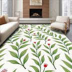 Green Leafy Twigs Red Berries Rug