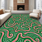Whimsical Green Red Swirl Lines Rug