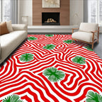 Red White Green Botanical Swirl Rug