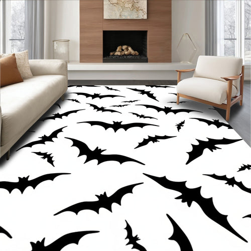Black Bat Swarm Halloween Decor Rug