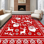 Red Santa Reindeer Snowflake Holiday Rug